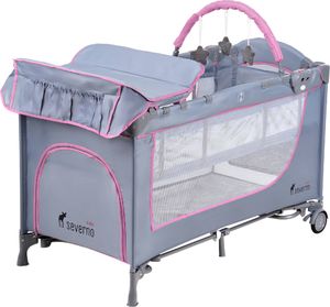 Severno Łóżeczko turystyczne składane dostawne Comfort Plus szaro-różowe - szary || różowy 3