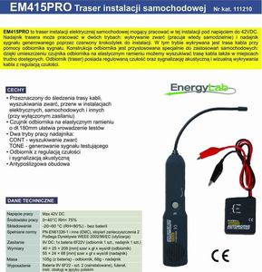 EnergyLab Traser wykrywacz kabli instalacji samochodowych szukacz par przewodów 3
