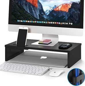 BONTEC Stojak BONTEC na komputer, stolik pod monitor, stojak na monitor z uchwytem na telefon, ergonomiczny stojak na drukarkę do laptopa z prowadzeniem kabli do laptopa, komputera, notebooka, iMaca, PC, 42CM, czarny 1