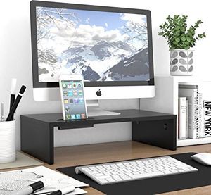 BONTEC Stojak BONTEC na komputer, stolik pod monitor, stojak na monitor z uchwytem na telefon, ergonomiczny stojak na drukarkę do laptopa z prowadzeniem kabli do laptopa, komputera, notebooka, iMaca, PC, 42CM, czarny 4