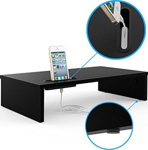 BONTEC Stojak BONTEC na komputer, stolik pod monitor, stojak na monitor z uchwytem na telefon, ergonomiczny stojak na drukarkę do laptopa z prowadzeniem kabli do laptopa, komputera, notebooka, iMaca, PC, 42CM, czarny 6