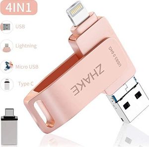 Pendrive Zhake Pamięć USB 64 GB 4 w 1 Rozszerzenie pamięci flash USB 3.0 Zewnętrzna pendrive Pendrive, dla Apple iOS iPhone iPod iPad Telefon komórkowy OTG Typ C USB C Komputer Andriod Mac Laptop PC (różowy) 1