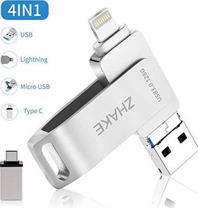 Pendrive Zhake Pamięć USB 128 GB na iPhone'a Rozszerzenie pamięci zewnętrznej USB 3.0 Pamięć flash Kompatybilna z Apple iOS iPhone iPod iPad Telefon komórkowy OTG USB C Komputer Andriod Mac Laptop PC ZHAKE Srebrny 1