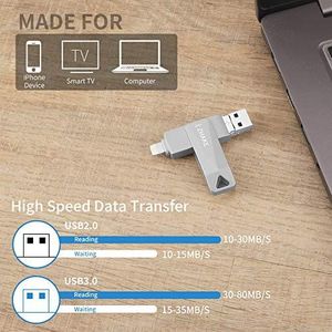 Pendrive Zhake Pamięć USB 64 GB 3 w 1 Rozszerzenie pamięci Flash USB 3.0 Zewnętrzna pendrive Flash Drive, dla Apple iOS iPhone iPod iPad Telefon komórkowy OTG Komputer Andriod Laptop PC (srebrny) 2