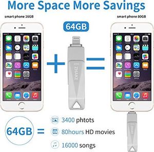 Pendrive Zhake Pamięć USB 64 GB 3 w 1 Rozszerzenie pamięci Flash USB 3.0 Zewnętrzna pendrive Flash Drive, dla Apple iOS iPhone iPod iPad Telefon komórkowy OTG Komputer Andriod Laptop PC (srebrny) 4