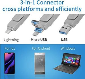 Pendrive Zhake Pamięć USB 64 GB 3 w 1 Rozszerzenie pamięci Flash USB 3.0 Zewnętrzna pendrive Flash Drive, dla Apple iOS iPhone iPod iPad Telefon komórkowy OTG Komputer Andriod Laptop PC (srebrny) 5