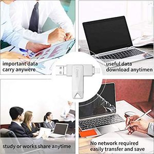 Pendrive Zhake Pamięć USB 64 GB 3 w 1 Rozszerzenie pamięci Flash USB 3.0 Zewnętrzna pendrive Flash Drive, dla Apple iOS iPhone iPod iPad Telefon komórkowy OTG Komputer Andriod Laptop PC (srebrny) 8