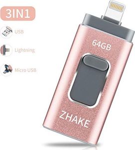 Pendrive Zhake Pamięć USB 64 GB 3 w 1 Rozszerzenie pamięci flash USB 3.0 Zewnętrzna pamięć flash Pamięć flash, dla Apple iOS iPhone iPod iPad Telefon komórkowy OTG Komputer Andriod Laptop PC (różowy) 1