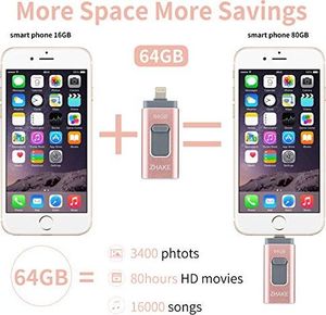 Pendrive Zhake Pamięć USB 64 GB 3 w 1 Rozszerzenie pamięci flash USB 3.0 Zewnętrzna pamięć flash Pamięć flash, dla Apple iOS iPhone iPod iPad Telefon komórkowy OTG Komputer Andriod Laptop PC (różowy) 2