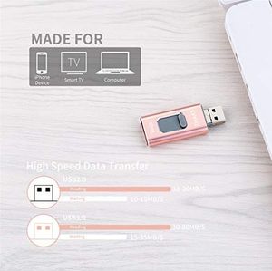 Pendrive Zhake Pamięć USB 64 GB 3 w 1 Rozszerzenie pamięci flash USB 3.0 Zewnętrzna pamięć flash Pamięć flash, dla Apple iOS iPhone iPod iPad Telefon komórkowy OTG Komputer Andriod Laptop PC (różowy) 3
