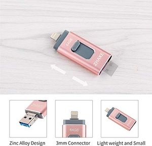 Pendrive Zhake Pamięć USB 64 GB 3 w 1 Rozszerzenie pamięci flash USB 3.0 Zewnętrzna pamięć flash Pamięć flash, dla Apple iOS iPhone iPod iPad Telefon komórkowy OTG Komputer Andriod Laptop PC (różowy) 4