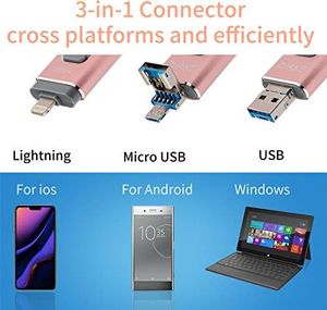 Pendrive Zhake Pamięć USB 64 GB 3 w 1 Rozszerzenie pamięci flash USB 3.0 Zewnętrzna pamięć flash Pamięć flash, dla Apple iOS iPhone iPod iPad Telefon komórkowy OTG Komputer Andriod Laptop PC (różowy) 5
