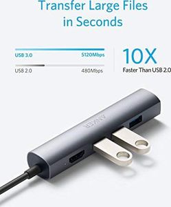HUB USB Anker Anker 5-w-1 USB C koncentrator danych z 1 wyjściem HDMI, 1 portem Ethernet i 3 portami USB 3.0 dla 10/100/1000 Mb / s, dla MacBooka Pro 2016/2017, ChromeBooka, XPS 7
