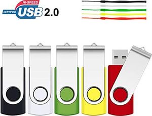 Pendrive SRVR Pamięć USB SRVR, 5 sztuk, USB 2.0, przegub obrotowy, nośnik danych, napęd skokowy, zamek błyskawiczny, urządzenia zewnętrzne z wyświetlaczem LED, różne kolory ze smyczą 5 różnych kolorów 16 GB 1