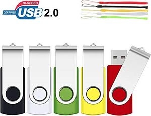 Pendrive SRVR SRVR pamięć USB, 5 sztuk, USB 2.0, przegub obrotowy, nośnik danych, napęd skokowy, zamek błyskawiczny, urządzenia zewnętrzne z wyświetlaczem LED, różne kolory ze smyczą 5 różnych kolorów 8 GB 1