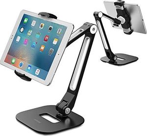 Stojak AboveTek Stojak na tablet AboveTEK z długim ramieniem, składany uchwyt na tablet z obrotowym uchwytem zaciskowym 360 , aluminiowy wspornik pasuje do tabletu / telefonu komórkowego 4 - 11 na iPada, biurko nocne POS Kiosk - czarny 1