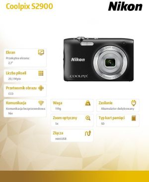 Aparat cyfrowy Nikon Coolpix S2900 20.1 Mpix, 5xZoom, 720p, Czarny (VNA831E1) 6
