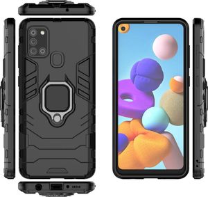 Hurtel Ring Armor pancerne hybrydowe etui pokrowiec + magnetyczny uchwyt Samsung Galaxy A21S czarny uniwersalny 6