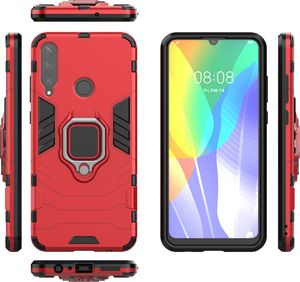 Hurtel Ring Armor pancerne hybrydowe etui pokrowiec + magnetyczny uchwyt Huawei Y6p czerwony uniwersalny 3