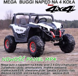 Super Toys MEGA AUTO BUGGI 4X4 , PANEL MP4, MIĘKKIE KOŁA EVA, MIĘKKIE SIEDZENIE FULL OPCJA 2X 12V/XMX603 uniwersalny 6