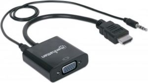 Adapter AV Manhattan HDMI - D-Sub (VGA) + Jack 3.5mm czarny (151559) 3