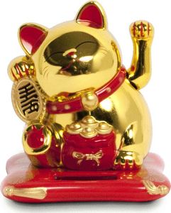 Emro Aziatica Kotek szczęścia Maneki Neko na baterię słoneczną, złoty 10,5cm uniwersalny 1