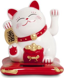 Emro Aziatica Kotek szczęścia Maneki Neko na baterię słoneczną, biały 10,5cm uniwersalny 1