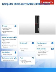 Komputer Lenovo ThinkCentre M910s, Core i5-7600, 8 GB, Intel HD Graphics 630, 256 GB M.2 PCIe Windows 10 Pro 6