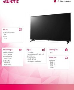 Telewizor LG 43UN711C LED 43'' 4K Ultra HD webOS 3