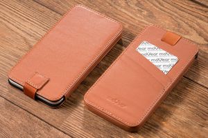 moVear moVear pocketCase C+ Skórzane Etui Wsuwka do iPhone Xs MAX / Xr oraz innych smartfonów o zbliżonych wymiarach | Skóra Nappa, Jasnobrązowy Standard 5