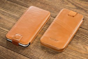 moVear moVear pocketCase C+ Skórzane Etui Wsuwka do Smartfon / Telefon rozmiar M (ok 145 x 71 x 8mm) oraz innych smartfonów o zbliżonych wymiarach | Skóra Vintage , Jasnobrązowy Standard 6