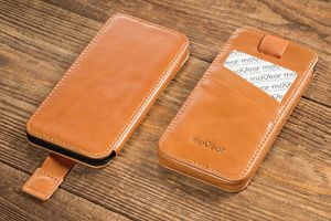 moVear moVear pocketCase C+ Skórzane Etui Wsuwka do Smartfon / Telefon rozmiar S (ok 140 x 68 x 8mm) oraz innych smartfonów o zbliżonych wymiarach | Skóra Vintage , Jasnobrązowy Standard 10