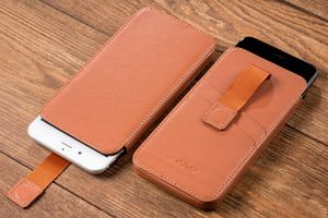 moVear moVear pocketCase C+ Skórzane Etui Wsuwka do iPhone 8/7/6 Plus oraz innych smartfonów o zbliżonych wymiarach | Skóra Nappa, Jasnobrązowy Standard 8