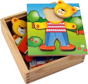 Viga Viga Drewniane Puzzle Układanka Edukacyjna Ubierz Misia Chłopca 3