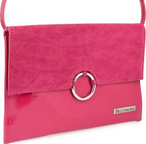 Beltimore Różowa oryginalna damska torebka kopertówka na pasku usztywniana W63 1