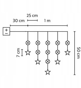 Dekoracja świąteczna Bulinex Komplet choinkowy firanka 14l LED z dekoracją 1m dekoracji w kolorze multikolor 1m /7cm 3 x bateria AA 1,5 V wewnętrzne 10-601 3