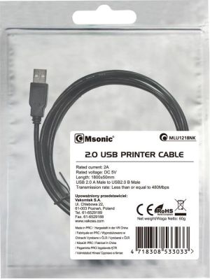 Kabel USB Msonic USB-A - USB-A 1.8 m Czarny (MLU1218NK) 2