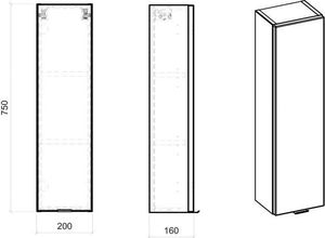 Elior Pionowa wisząca szafka łazienkowa - Malta 7X Czarny mat 2