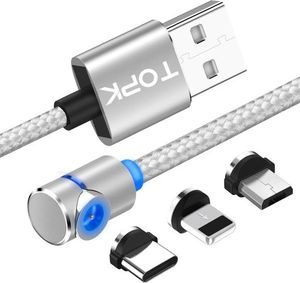 Kabel USB Topk Magnetyczny kabel 3w1 Micro USB Typ-C do iPhone 2m uniwersalny 1