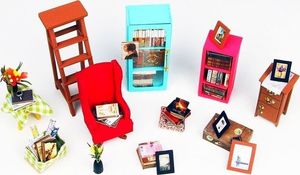 Robotime Drewniany model puzzle 3D Malowany Model Mini Biblioteka uniwersalny 7