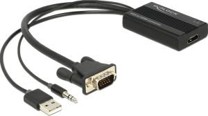 Adapter AV Delock D-Sub (VGA) - HDMI + USB-A + Jack 3.5mm czarny (62597) 1