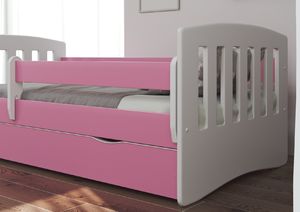 Kocot Kids Łóżko CLASSIC 1 różowe z materacem i barierką 4