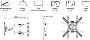 North Bayou Uchwyt Wieszak TV Obrotowy Telewizor 32-55 Uchylny 9