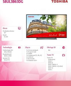Telewizor Toshiba 58UL3B63DG LED 58'' 4K Ultra HD 4