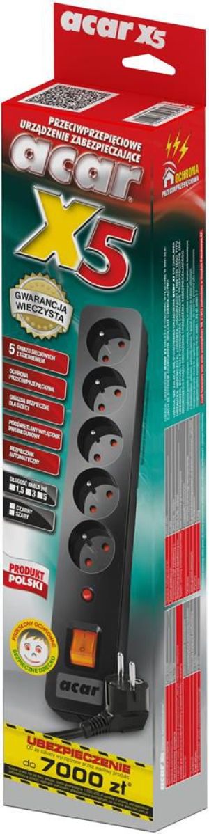 Listwa zasilająca Acar X5 przeciwprzepięciowa 5 gniazd 3 m czarna (W0180) 2