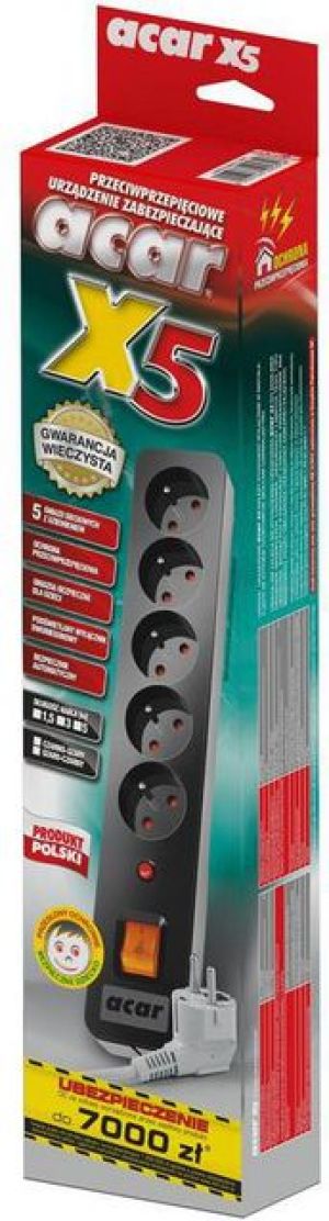 Listwa zasilająca Acar X5 przeciwprzepięciowa 5 gniazd 1.5 m czarna (W0179) 3