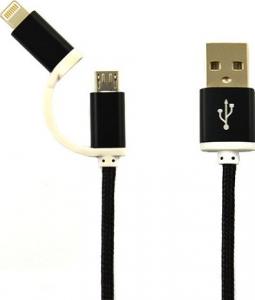 Kabel USB USB-A - microUSB, Lightning 1.5 m Czarny (17805) 1
