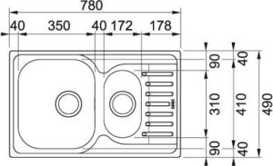 Zlewozmywak Franke Zlewozmywak 1,5-komorowy PXL 651 z ociekaczem 78 x 49cm stalowy (101.0251.315) 2