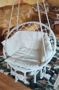 Saska Garden Hamak ażurowy fotel wiszący 80x60cm luxe z poduszką ecru 11