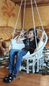 Saska Garden Hamak ażurowy fotel wiszący 80x60cm luxe z poduszką ecru 14